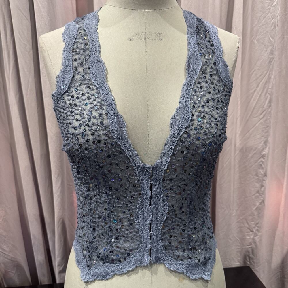 Rare VTG Ann Ferriday Embroidered Pucker Sequin Lace Vest Top M Unworn!